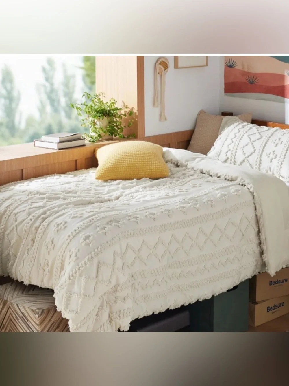 Cream Tufted Boho Comforter Set MSRP $350- Textured Cozy Bedding NEW IN BOX